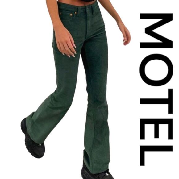 Women’s MOTEL BOOTLEG JEANS IN CORD FOREST GREEN Corduroy sz M/33L 31” Inseam - Picture 1 of 10